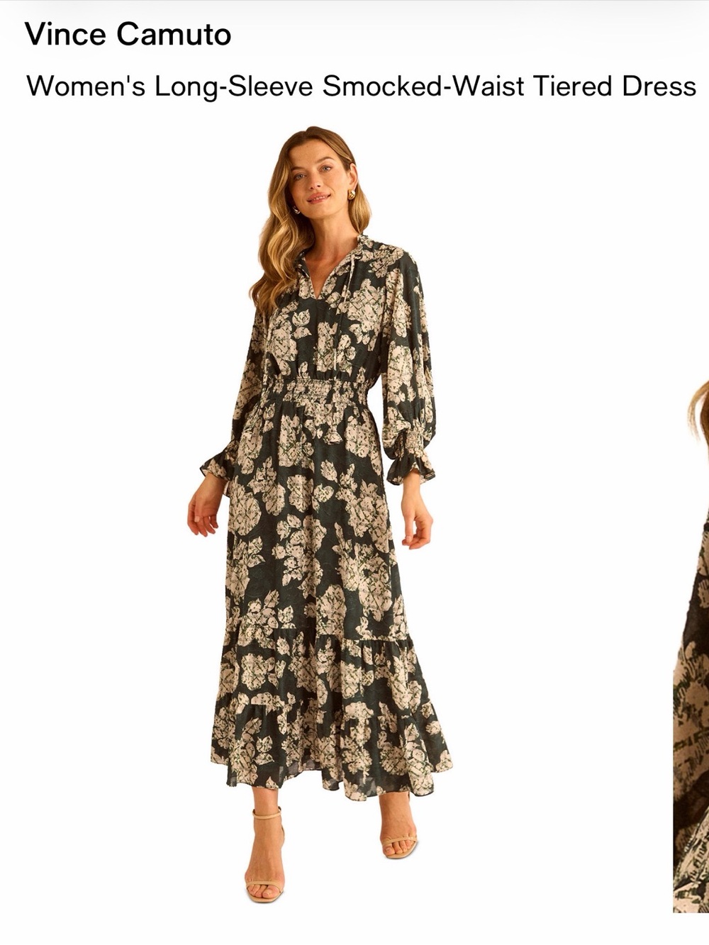 Vince Camuto Dark Green Floral V-Neck Maxi Dress